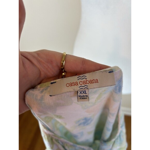 Casa Cabana Shirt Dress Linen Blend Lagenlook XXL Floral Tiered Maxi Coastal - Picture 4 of 5